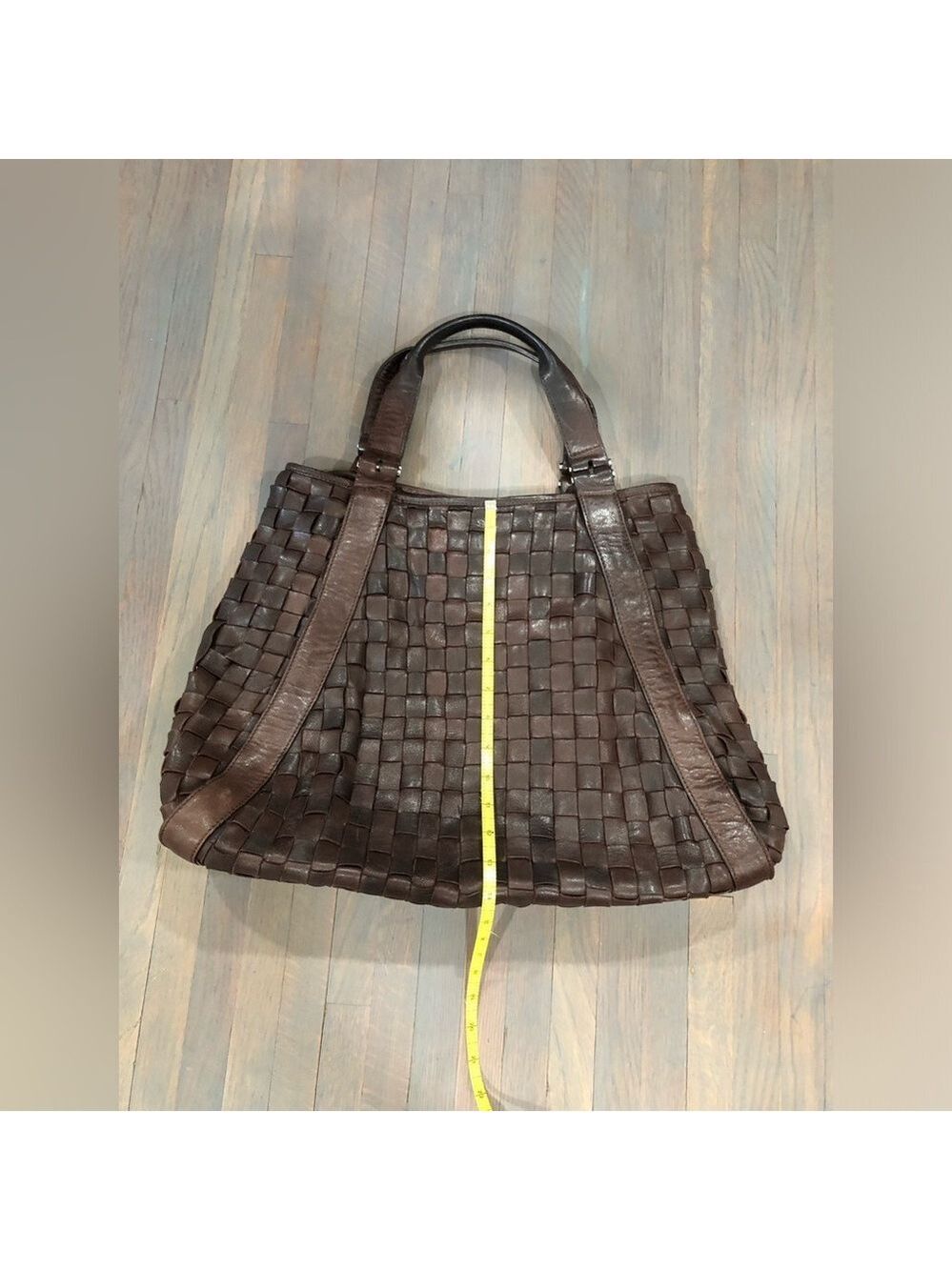 Condotti Italian Leather Handwoven Tote - Dark Brown, Large - Picture 4 of 10